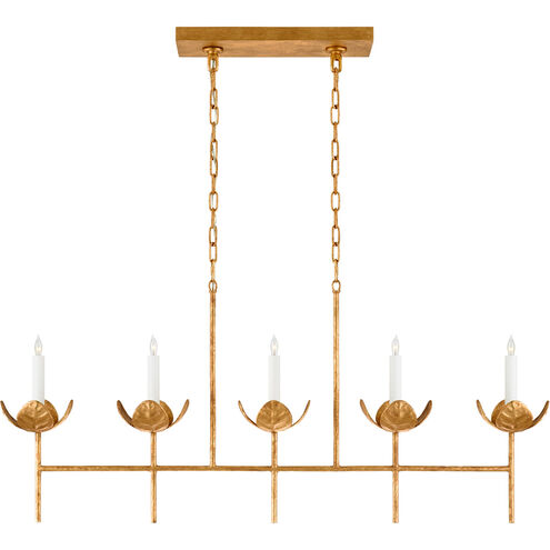 Julie Neill Illana 5 Light 50.5 inch Antique Gold Leaf Linear Chandelier Ceiling Light in (None), Large