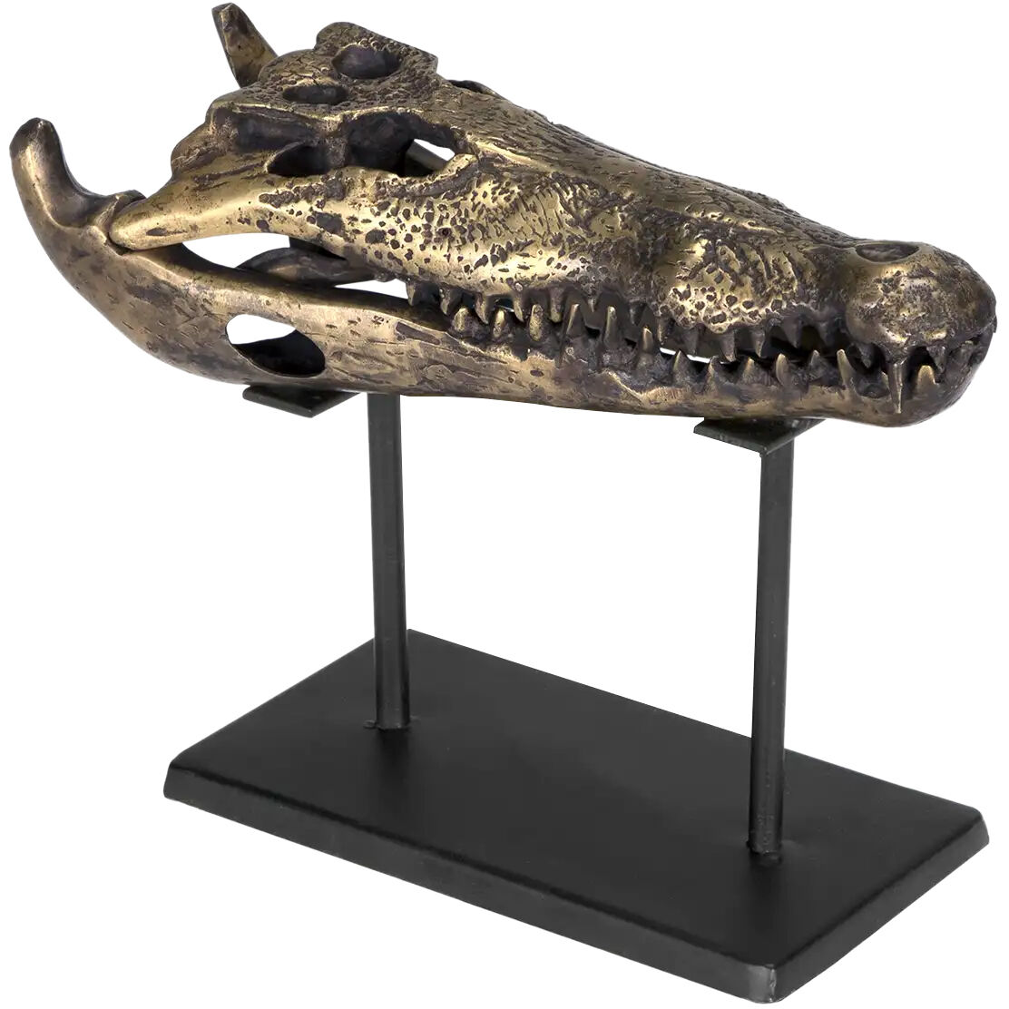 Brass Alligator On Stand Antique Brass with Matte Black Decor Accessory, Small