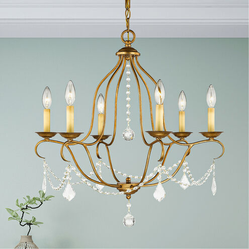 Chesterfield 6 Light 25 inch Antique Gold Leaf Chandelier Ceiling Light