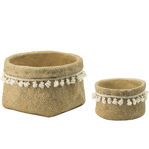 Woven Natural and White Outdoor Planter