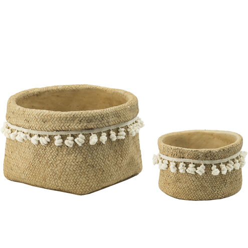 Woven Natural and White Outdoor Planter