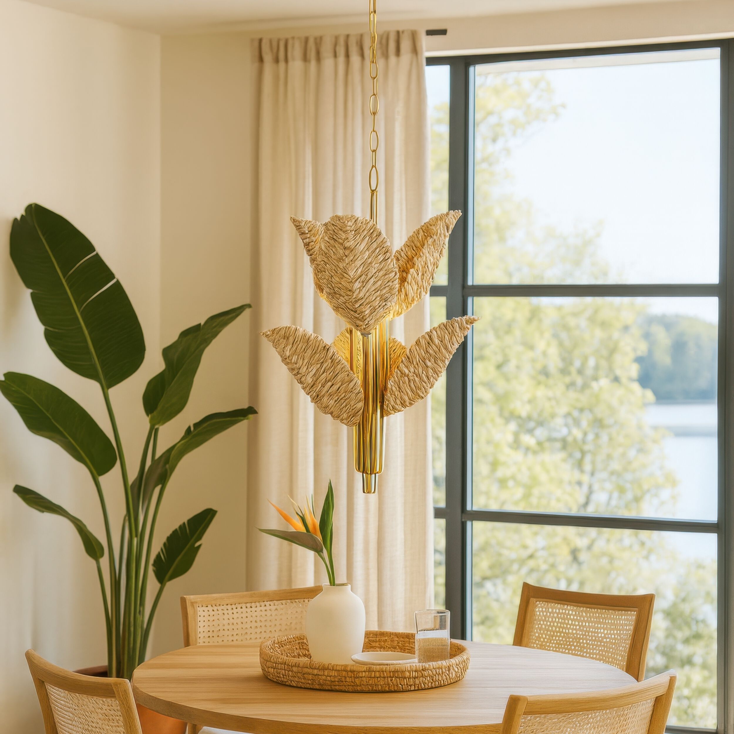 Banana Leaf 6 Light 25 inch Natural Green Chandelier Ceiling Light