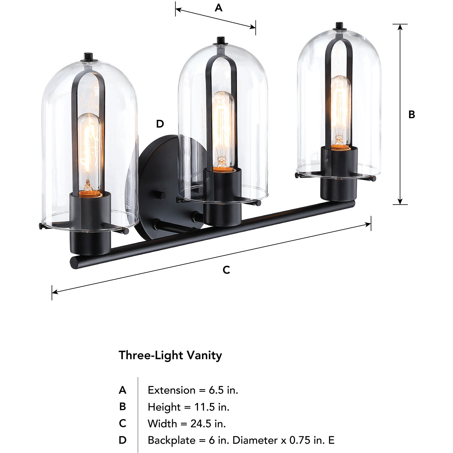 Skylar 3 Light 24.5 inch Matte Black Vanity Light Wall Light
