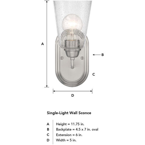 Zane 1 Light 6 inch Brushed Nickel Vanity Light Wall Light