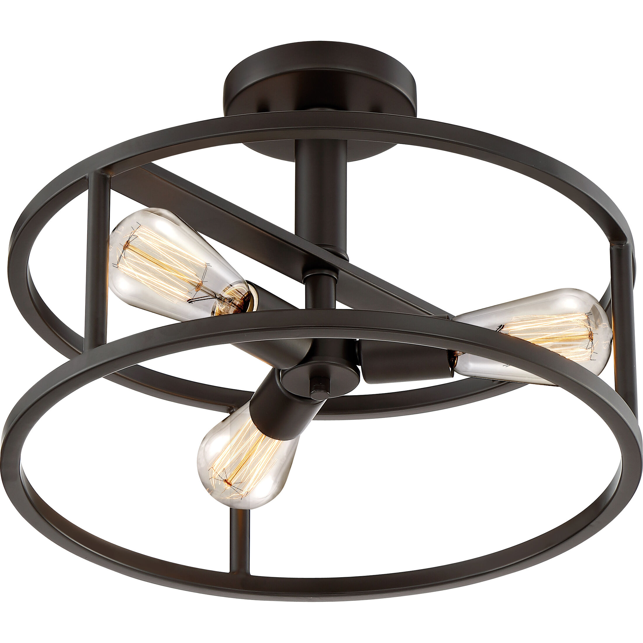 New Harbor 3 Light 15 inch Western Bronze Semi-Flush Mount Ceiling Light