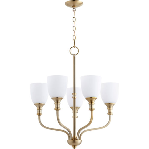 Richmond 5 Light 24 inch Aged Brass Chandelier Ceiling Light in Satin Opal