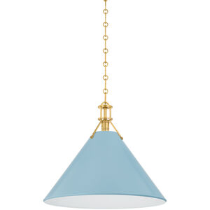 Painted No. 2 1 Light 21 inch Aged Brass/Blue Bird Pendant Ceiling Light