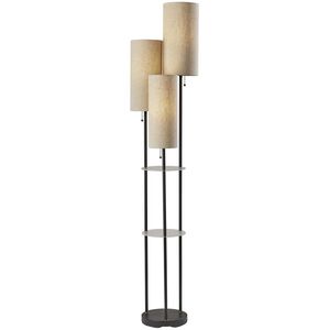 Trio 68 inch 40.00 watt Black with Antique Brass Accents Floor Lamp Portable Light in Light Brown Textured Fabric 