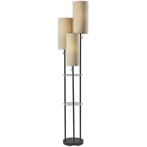 Trio 68 inch 40 watt Black with Antique Brass Accents Floor Lamp Portable Light in Light Brown Textured Fabric