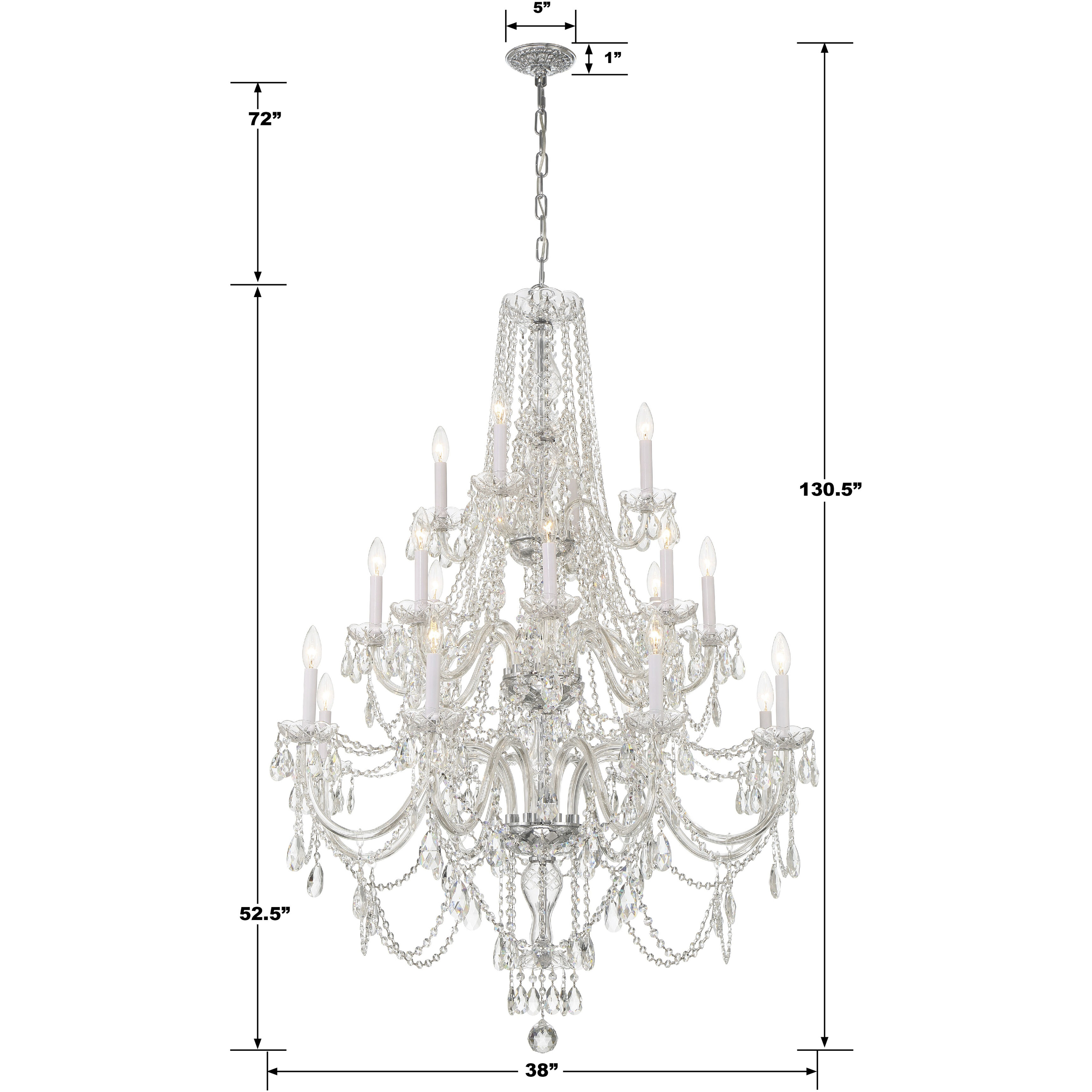 Traditional Crystal 20 Light 38 inch Polished Chrome Chandelier Ceiling Light