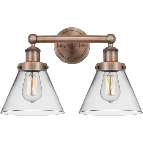 Cone 2 Light 16.75 inch Antique Copper Bath Vanity Light Wall Light in Clear