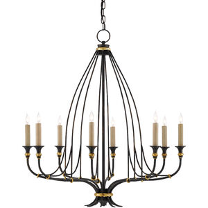 Folgate 8 Light 29 inch French Black/Gold Leaf Chandelier Ceiling Light, Small