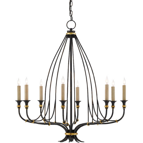 Folgate 8 Light 29 inch French Black/Gold Leaf Chandelier Ceiling Light, Small