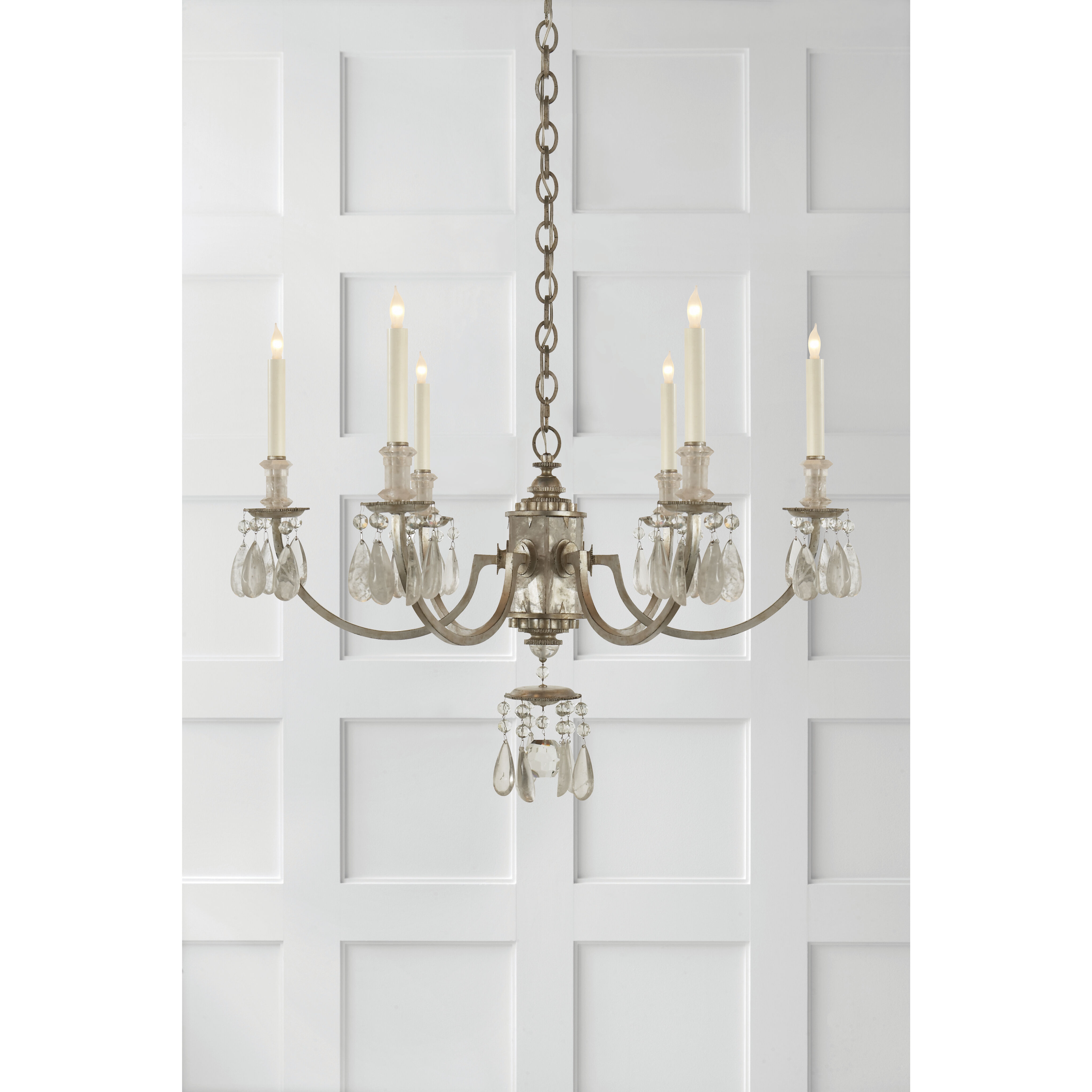 Thomas O'Brien Elizabeth 6 Light 33 inch Burnished Silver Leaf Chandelier Ceiling Light