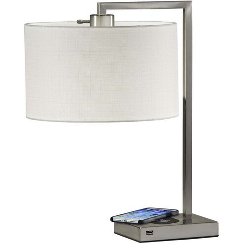 Austin 21.25 inch 60 watt Brushed steel Table Lamp Portable Light, with AdessoCharge Wireless Charging Pad and USB Port
