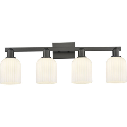 Downtown Urban Bridal Veil 4 Light 32 inch Matte Black Bath Vanity Light Wall Light in Gloss White Glass