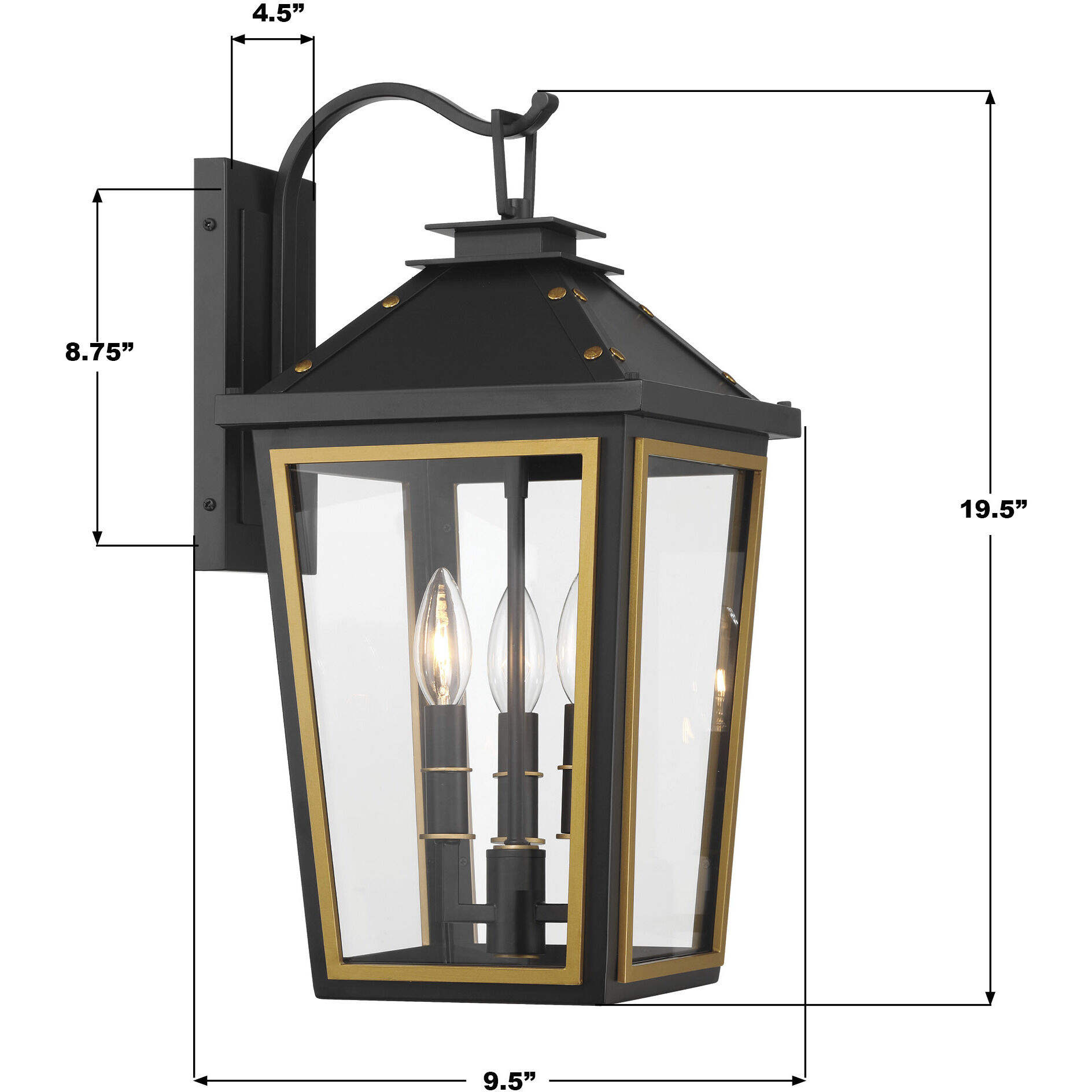 Hawkins 3 Light 19.5 inch Matte Black and Textured Gold Outdoor Sconce