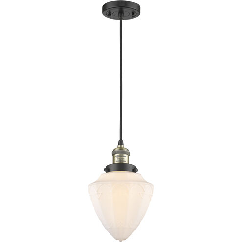 Franklin Restoration Bullet 1 Light 7 inch Black Antique Brass Mini Pendant Ceiling Light in Incandescent, Matte White