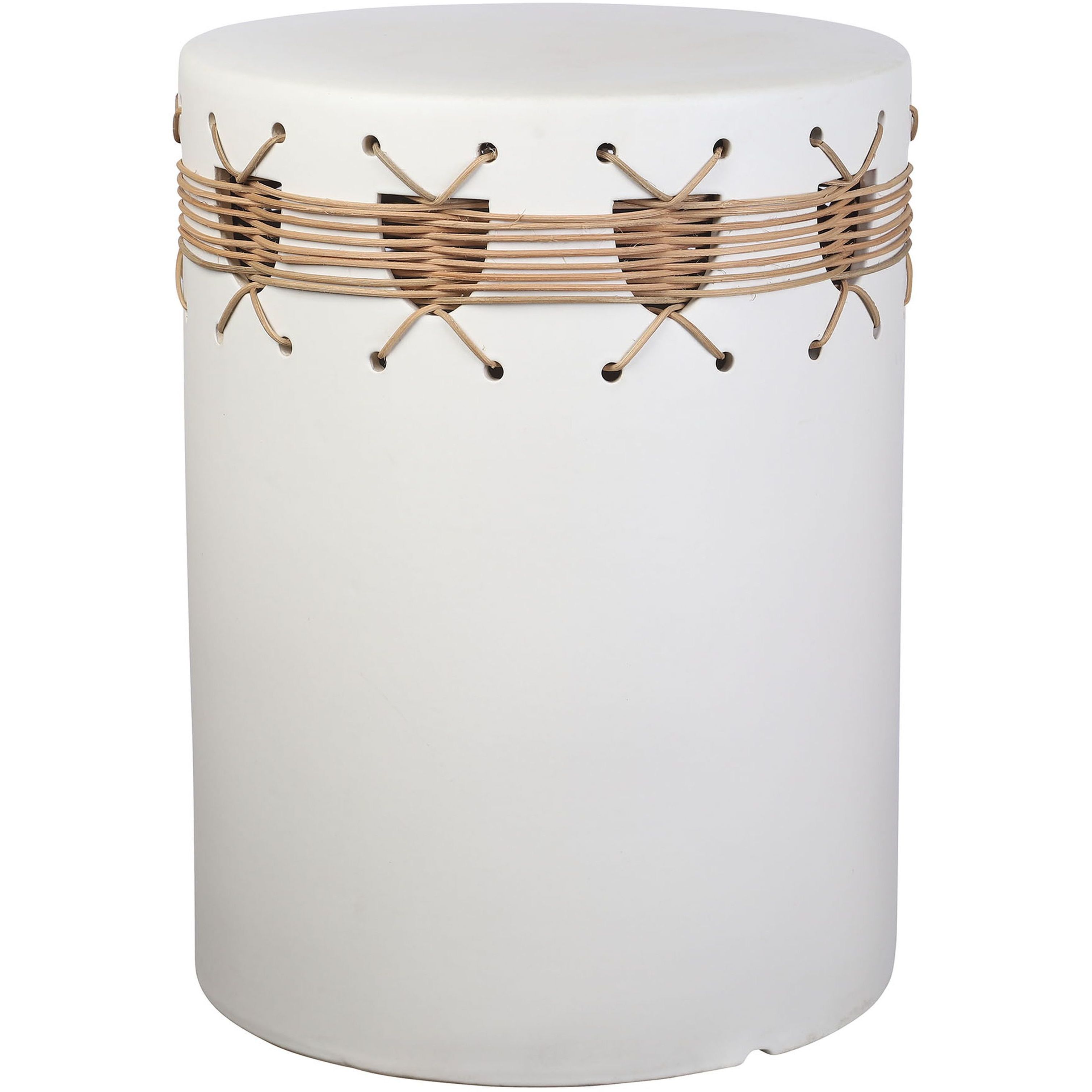 Sabira 17 inch White Glazed with Natural Accent Stool