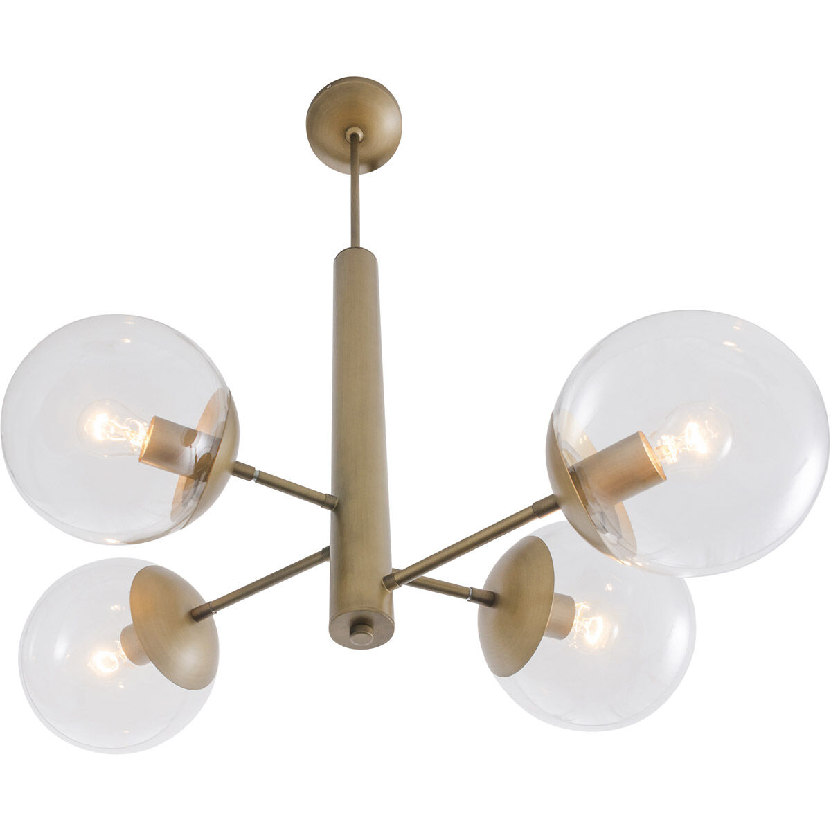 Mid-century 4 Light 28 inch Antique Brass Chandelier Ceiling Light