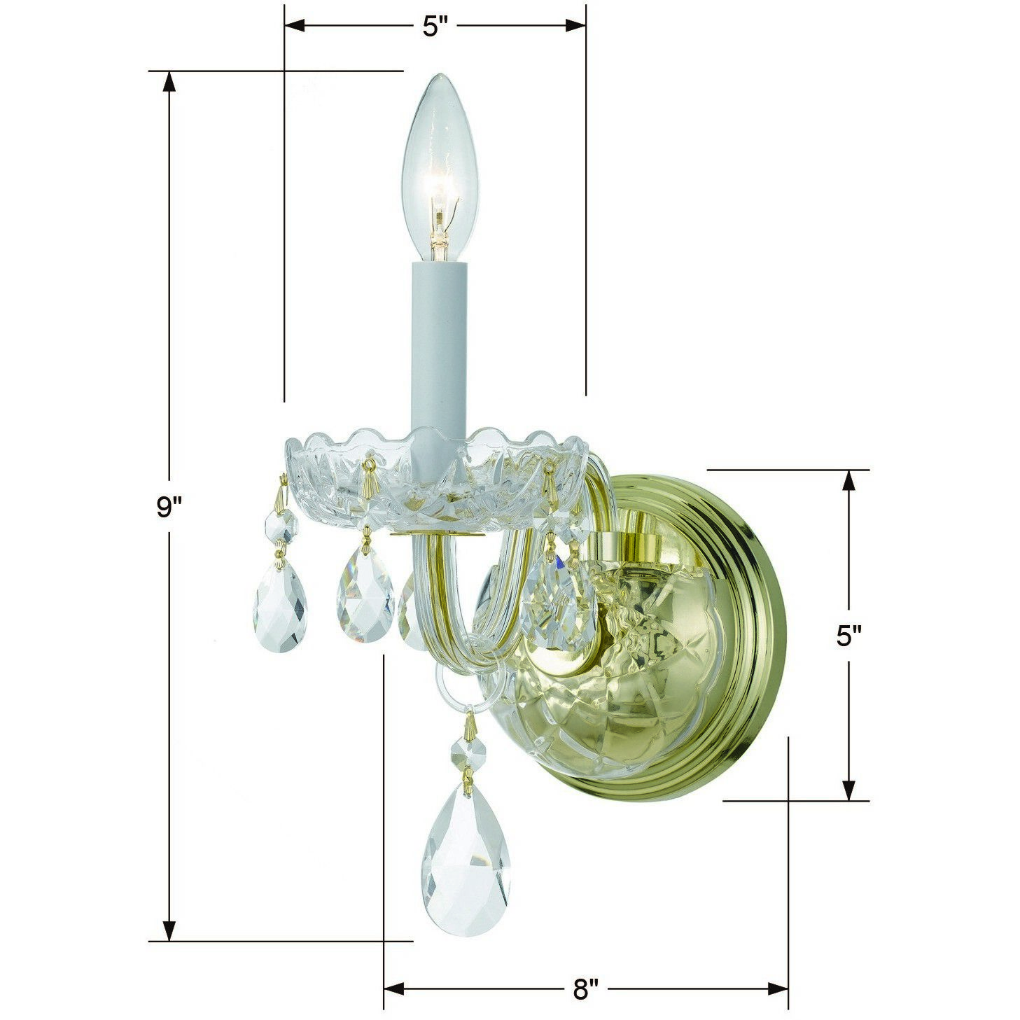 Traditional Crystal Sconce Wall Light in Clear Spectra, Polished Brass