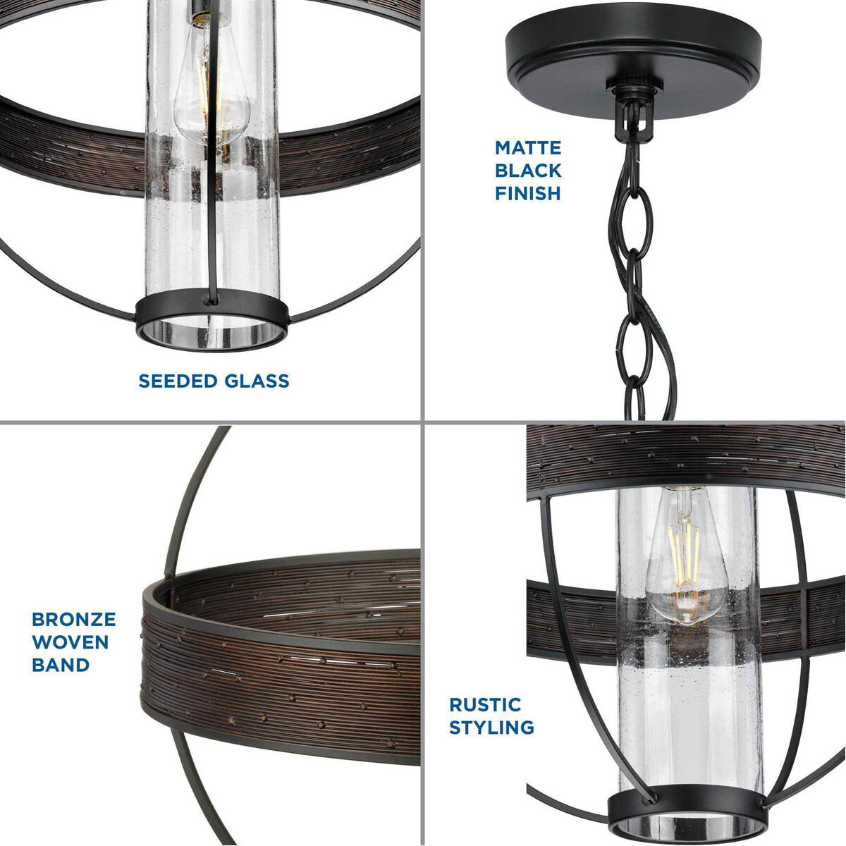 Terrace 1 Light 18 inch Matte Black Outdoor Hanging Light