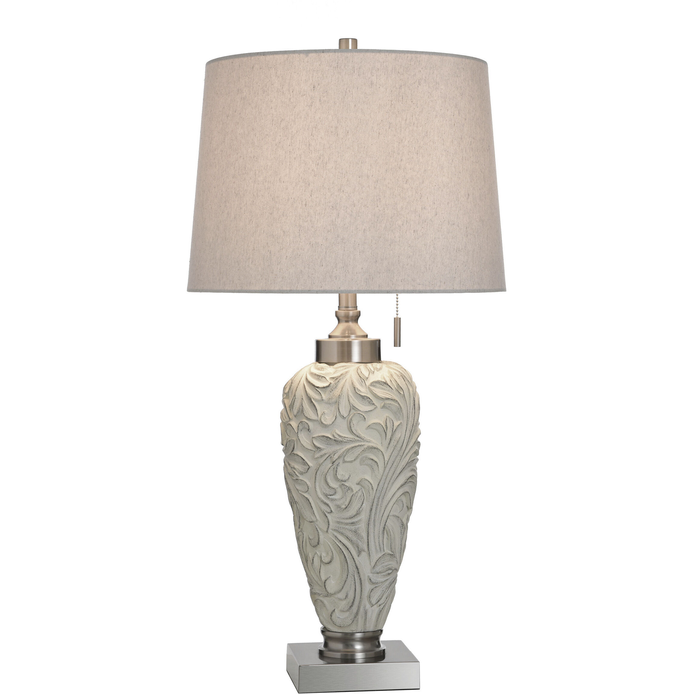 Poly and Steel 34 inch 100 watt Hacot Silver and Beige Table Lamp Portable Light