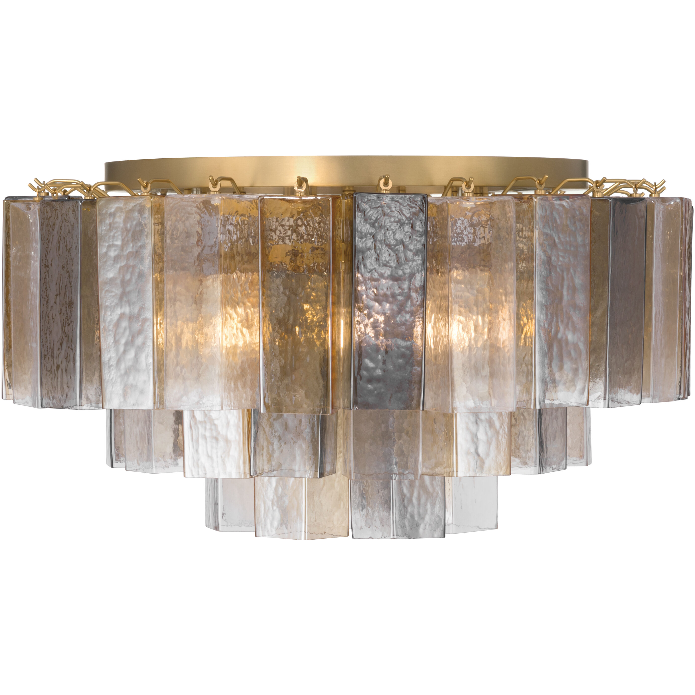 Torvento 7 Light 28 inch Legacy Brass Flush Mount Ceiling Light in Clear,  Grey Smoke and Amber Handmade Glass