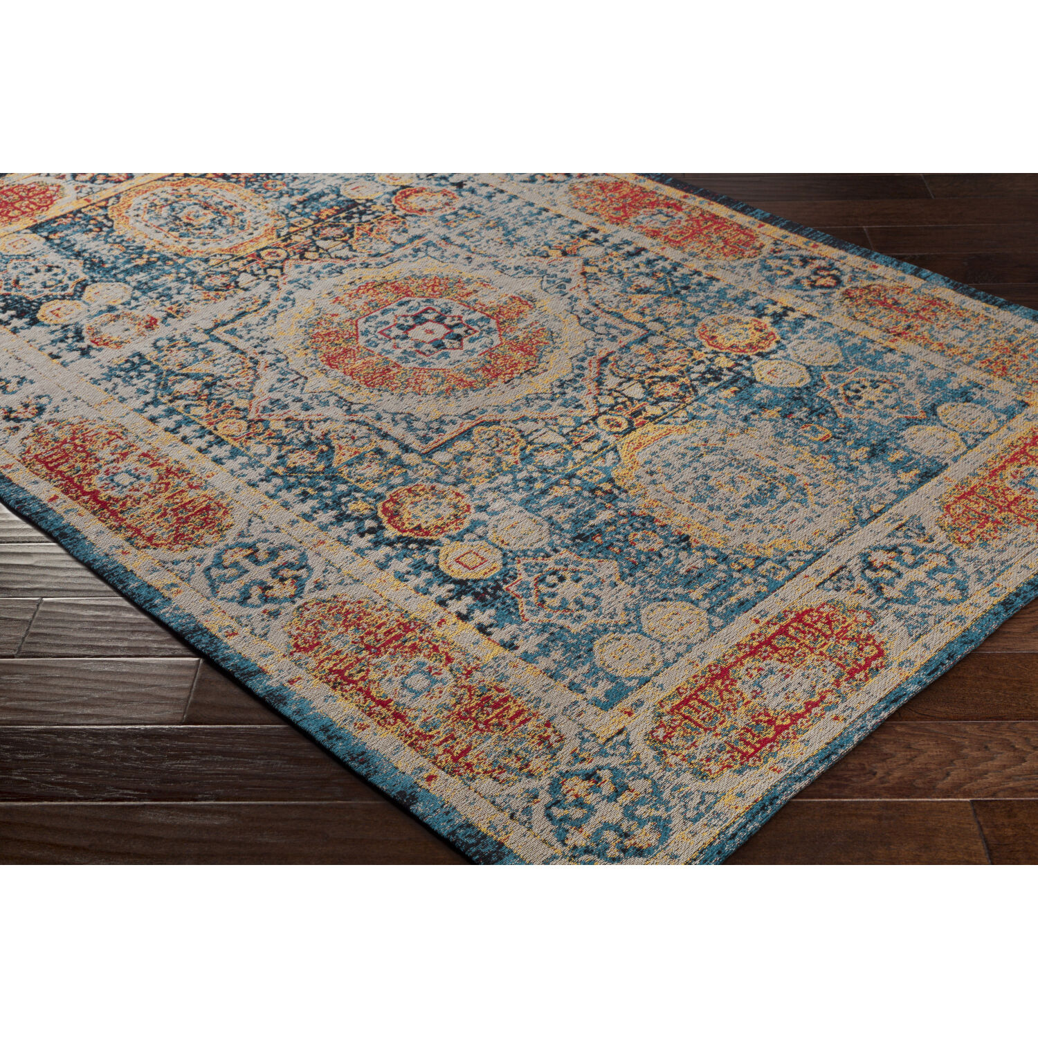 Amsterdam 120 X 96 inch Blue/Mustard/Red/Black/Medium Gray Handmade Rug in 8 x 10, Polyester and Cotton