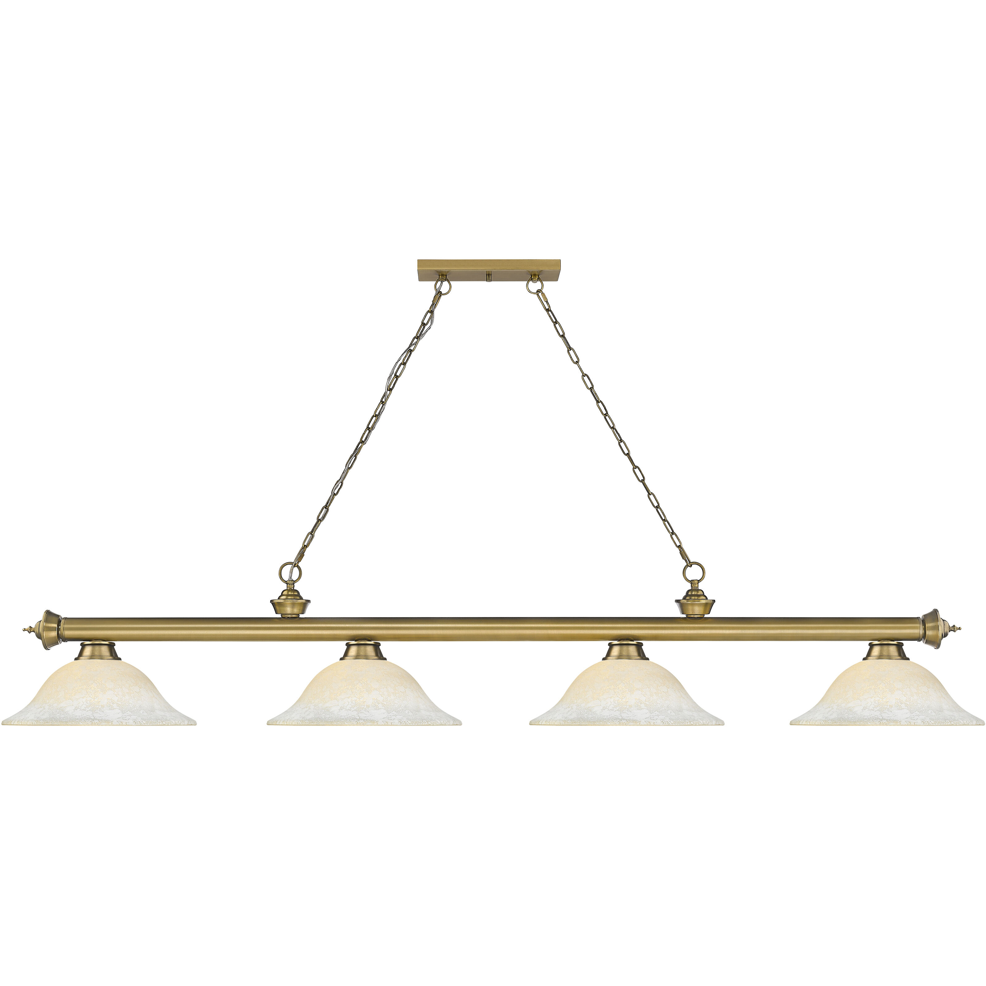 Cordon 4 Light 81.75 inch Rubbed Brass Billiard Ceiling Light in White Mottle Glass
