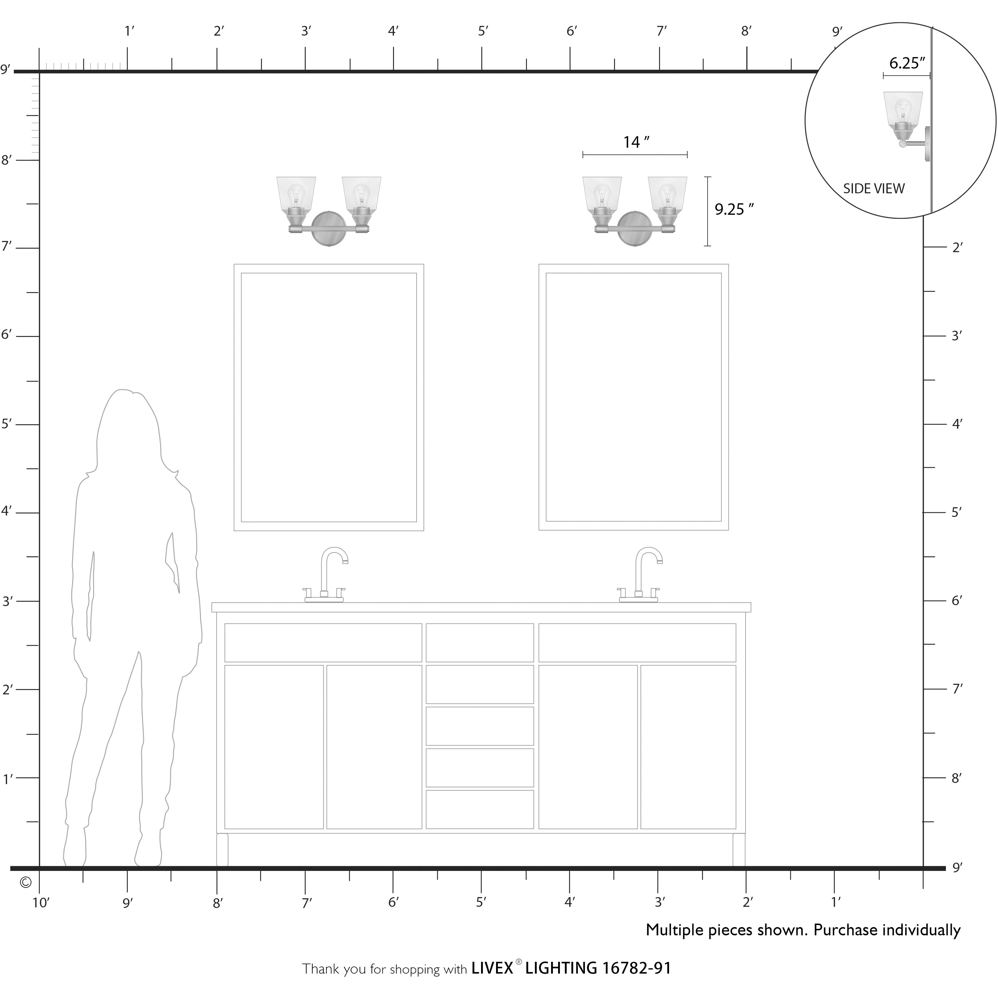 Catania 2 Light 14 inch Brushed Nickel Vanity Sconce Wall Light