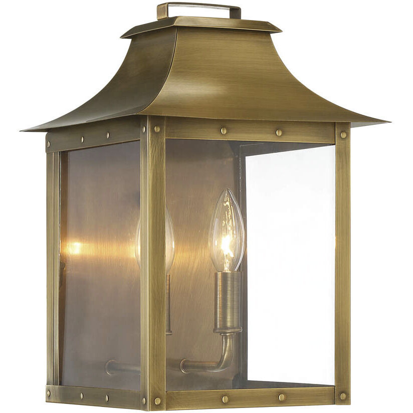 Manchester 2 Light 14 inch Aged Brass Exterior Wall Mount