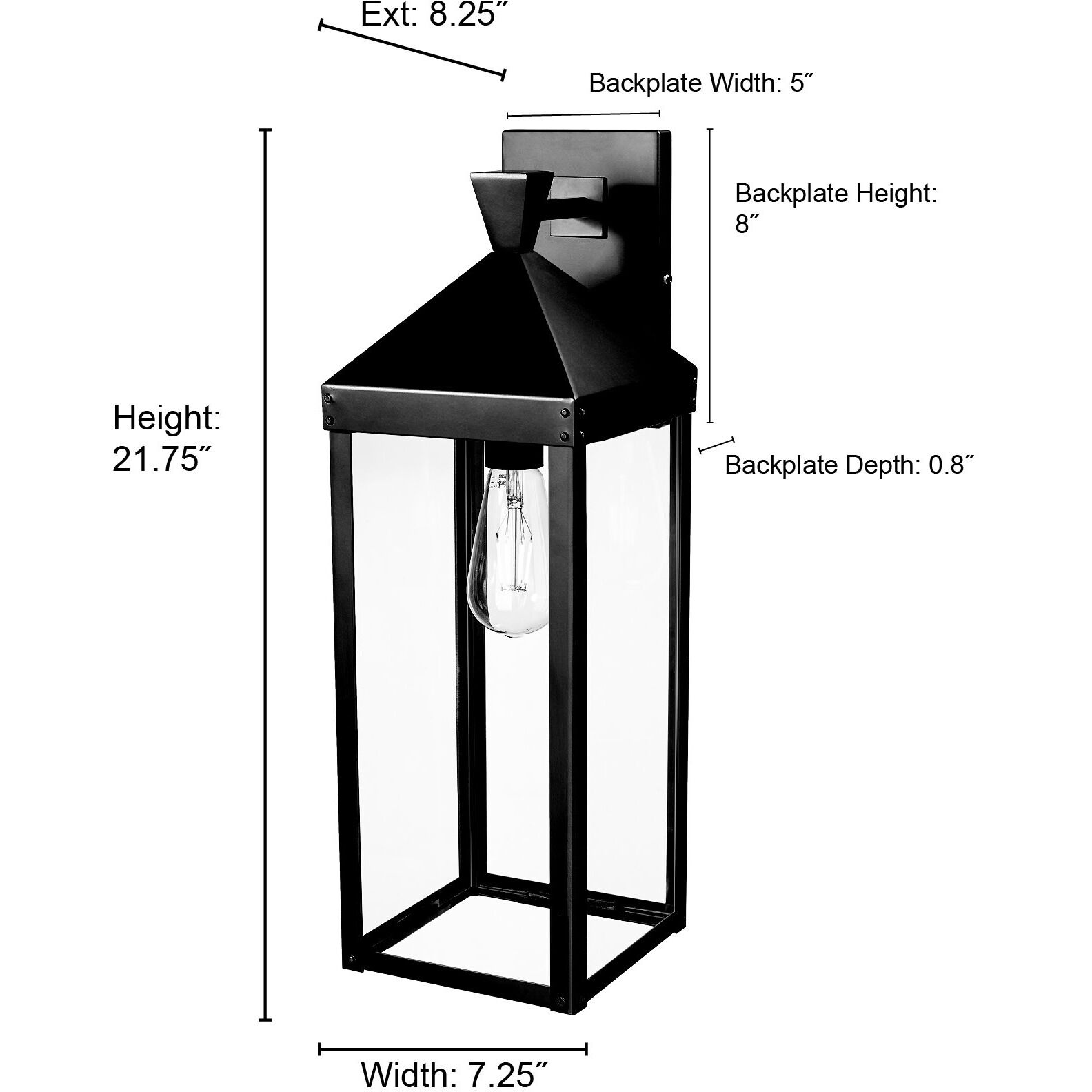 Yates 1 Light 21.75 inch Powder Coated Black Outdoor Wall Sconce