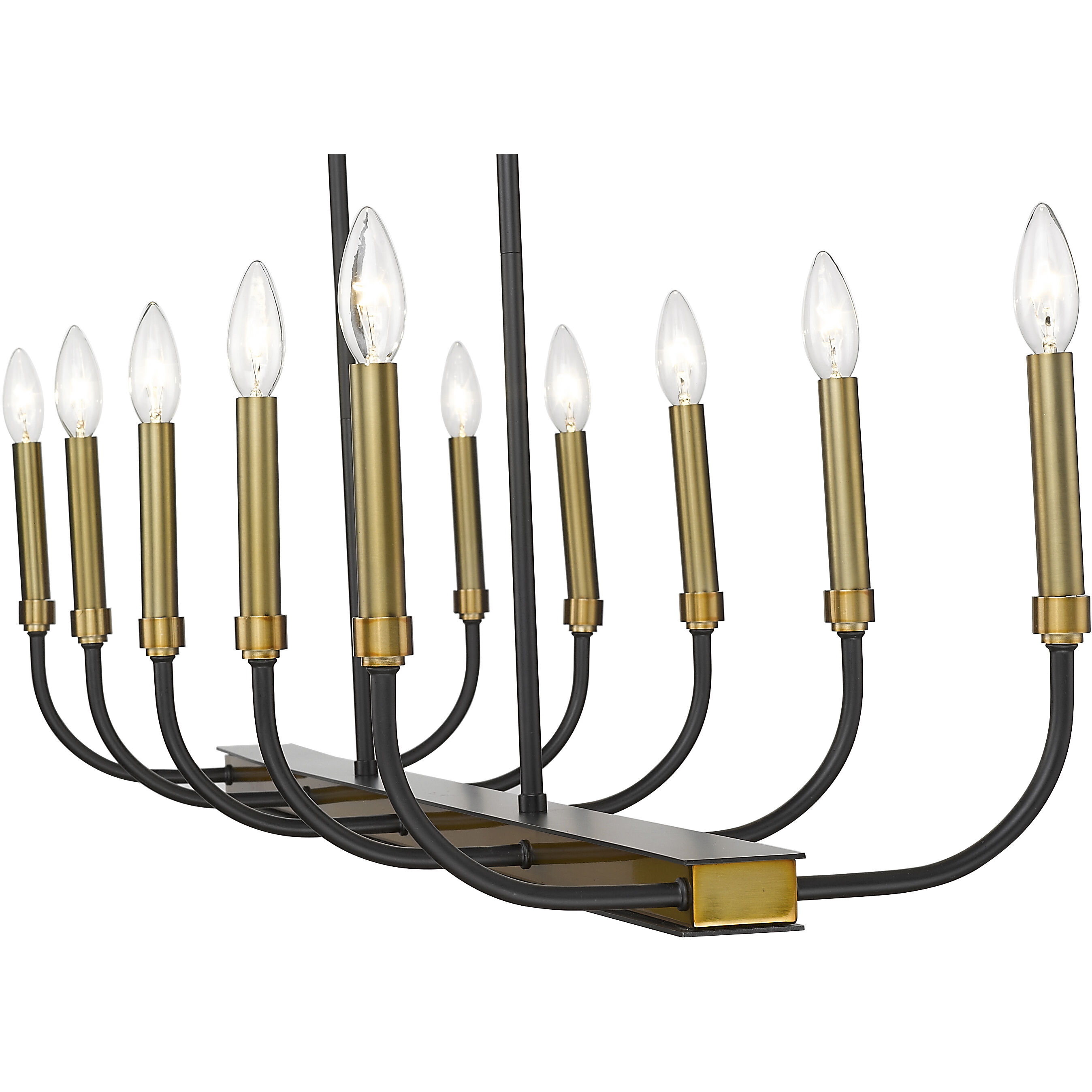 Haylie 10 Light 44 inch Matte Black and Olde Brass Linear Chandelier Ceiling Light