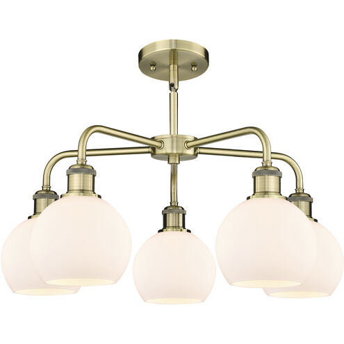 Athens 5 Light 24 inch Antique Brass and Matte White Chandelier Ceiling Light