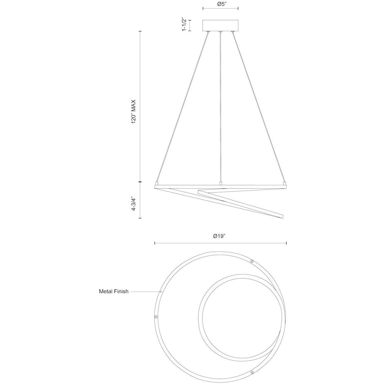 Twist LED 19 inch Black Pendant Ceiling Light