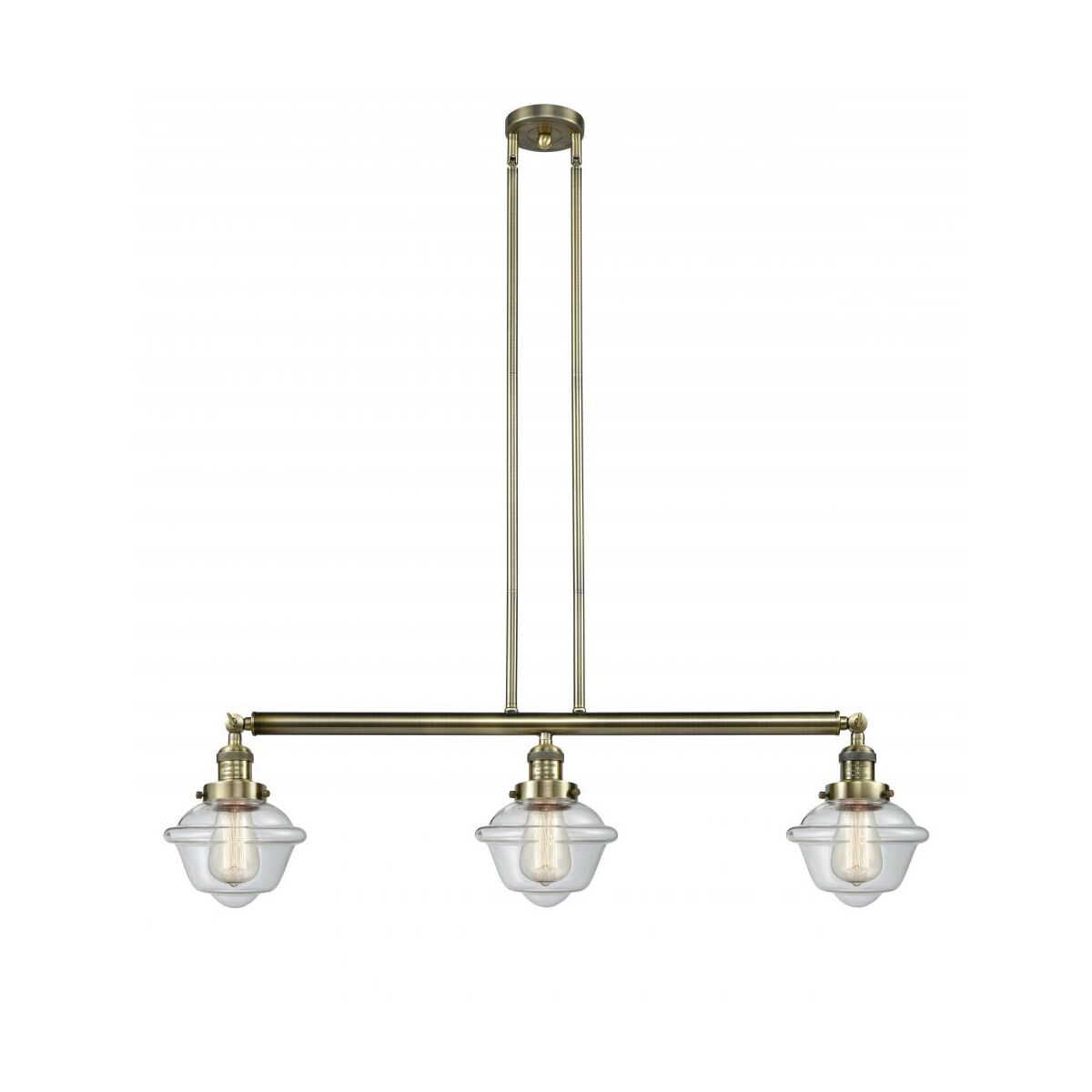 Franklin Restoration Small Oxford LED 40 inch Antique Brass Island Light Ceiling Light in Clear Glass, Franklin Restoration