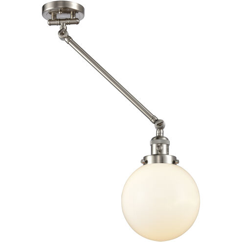 Large Beacon 21 inch 100 watt Satin Nickel Swing Arm Wall Light in Brushed Satin Nickel, Matte White Glass, Franklin Restoration