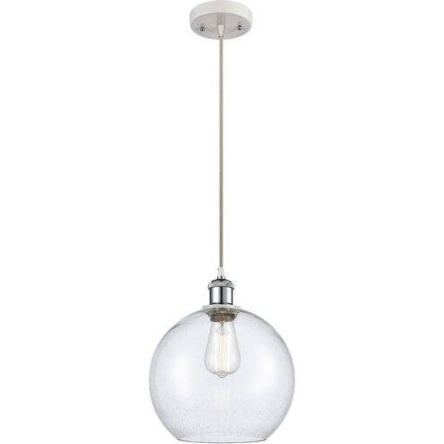 Ballston Large Athens LED 10 inch White and Polished Chrome Mini Pendant Ceiling Light in Seedy Glass, Ballston