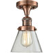 Franklin Restoration Small Cone LED 7 inch Antique Copper Semi-Flush Mount Ceiling Light in Clear Glass, Franklin Restoration