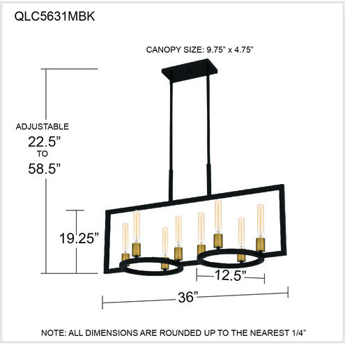 Telfair 8 Light 36 inch Matte Black Island Light Ceiling Light