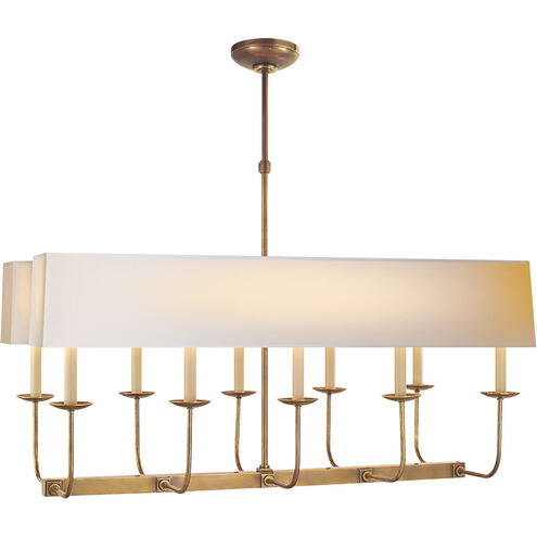 Chapman & Myers Linear Branched 10 Light 36 inch Hand-Rubbed Antique Brass Linear Chandelier Ceiling Light in Natural Paper
