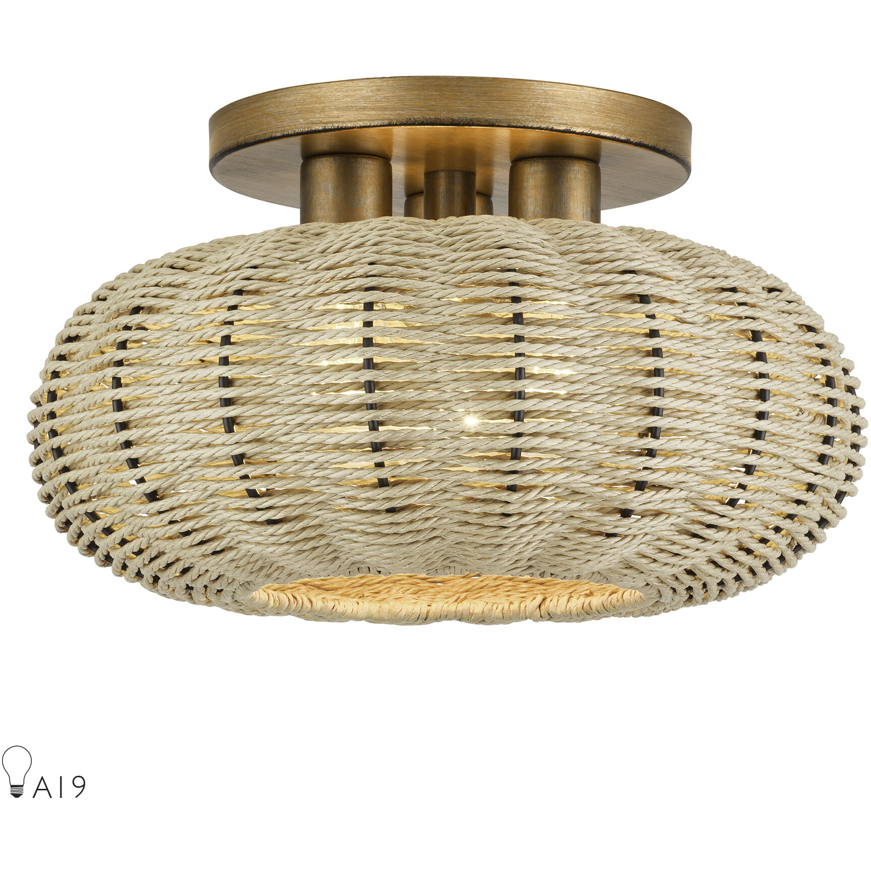 Summervine 3 Light 14 inch Antique Gold Leaf Semi Flush Mount Ceiling Light, Large