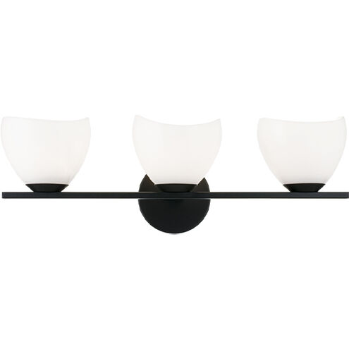 Matteo Lighting Uptowne 3 Light 21.25 inch Black Vanity Light Wall Light in Black and Opal Glass S04203BKOP - Open Box