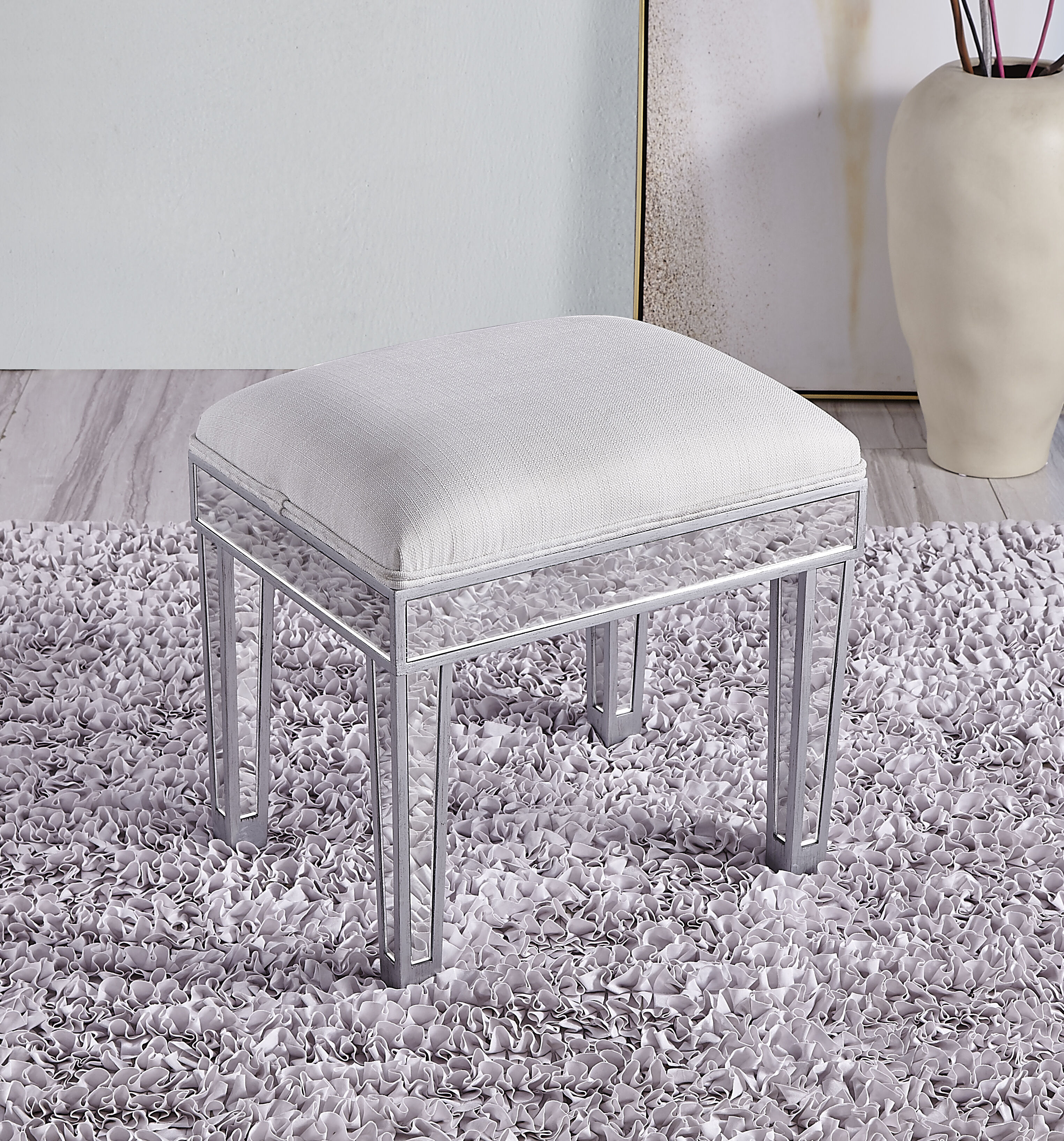 Reflexion 18 inch Antique Hand Rubbed Silver Dressing Stool