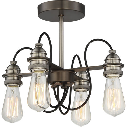Uptown Edison 4 Light 14 inch Harvard Court Bronze/Pewter Semi Flush Mount Ceiling Light, Convertible