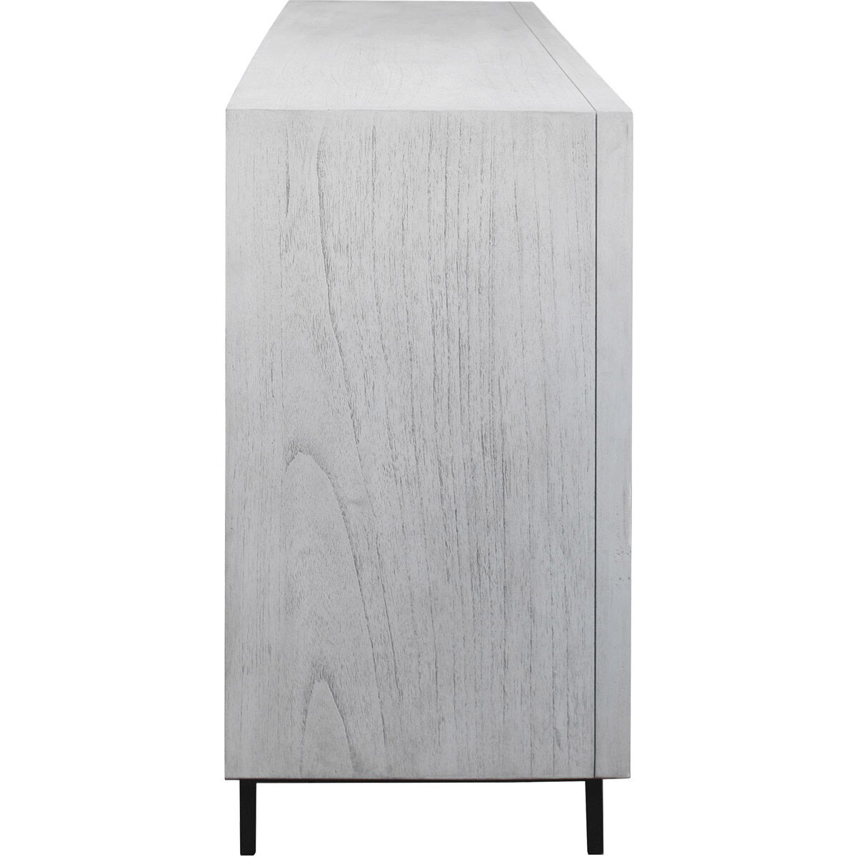 Checkerboard White Washed and Pewter Gray with Matte Black 4 Door Cabinet