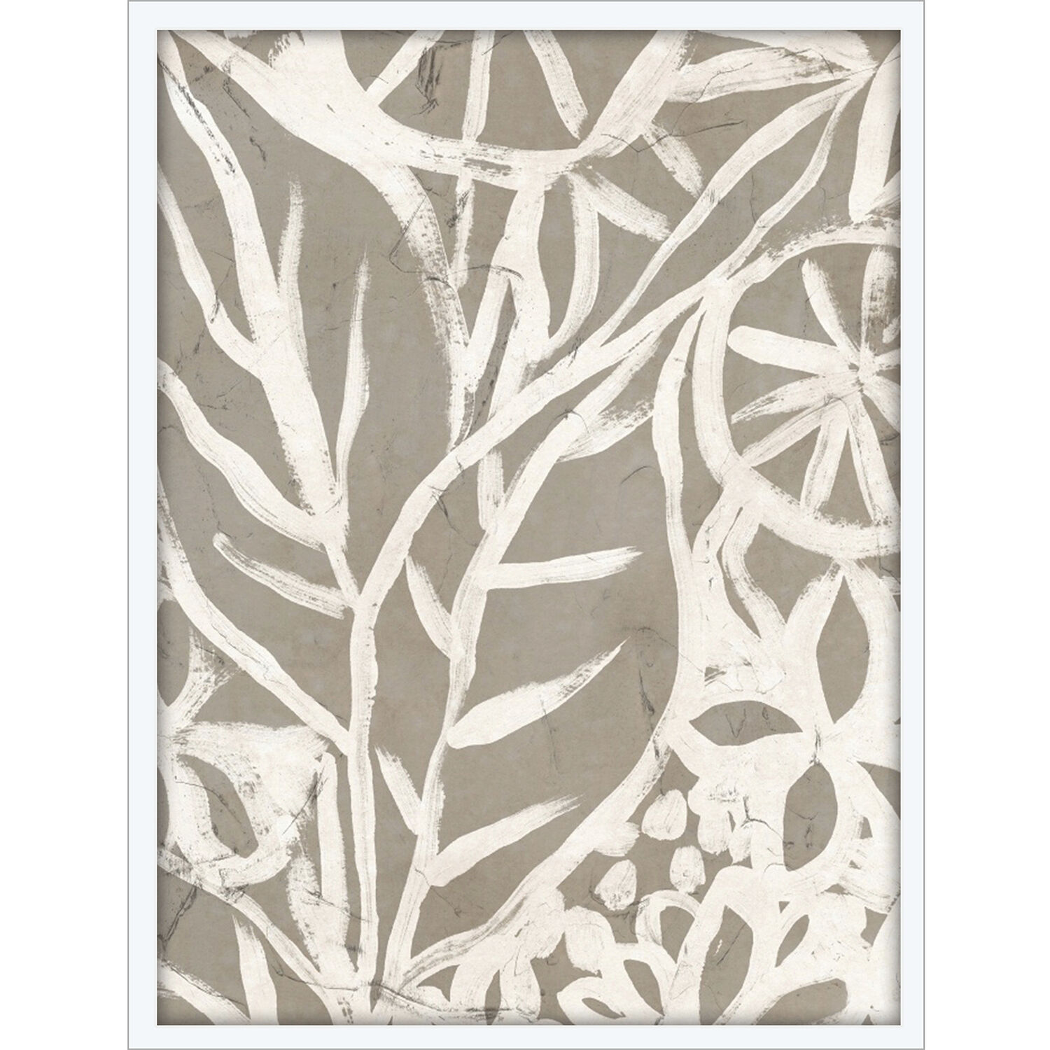 Mudcloth Foliage Beige and Brown and Neutral and White Framed Art