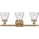 Ballston Small Cone 3 Light 26 inch Brushed Brass Bath Vanity Light Wall Light in Seedy Glass