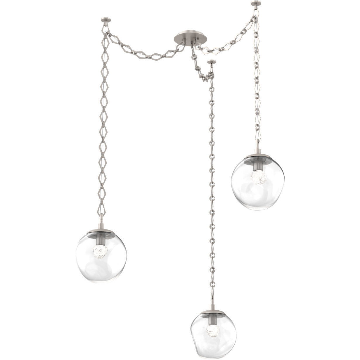 Aster LED 18.7 inch Beige Silver Swag Multi-Pendant Ceiling Light in 3000K LED, Floret Inner - Clear Outer, Diamond Chain
